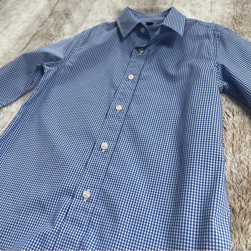 Size 5💙 J Crew Crewcuts Boys Blue Gingham Plaid Check Collared Button Down Shirt